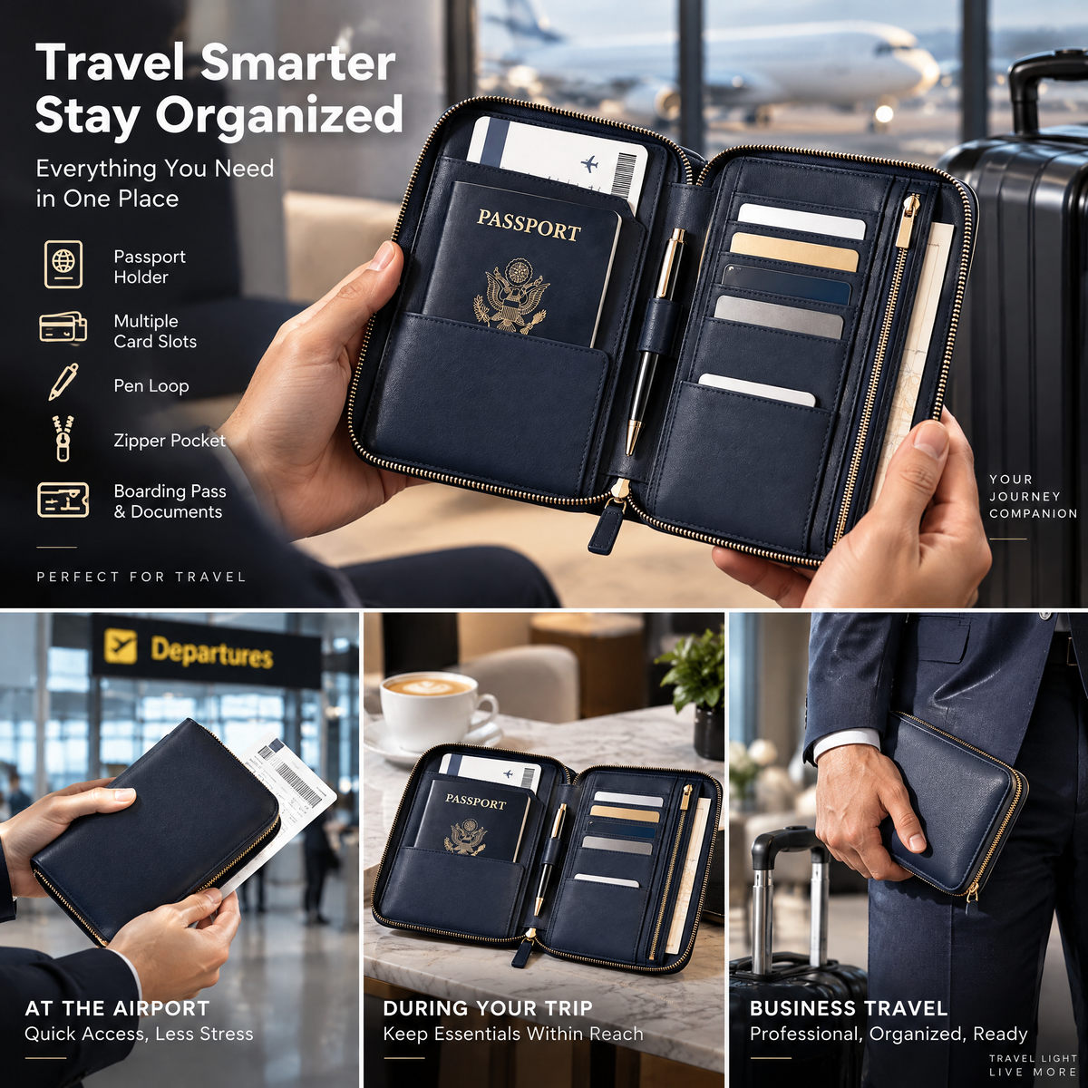 zyqvurel™ Zip-Around Passport and Travel Document Wallet