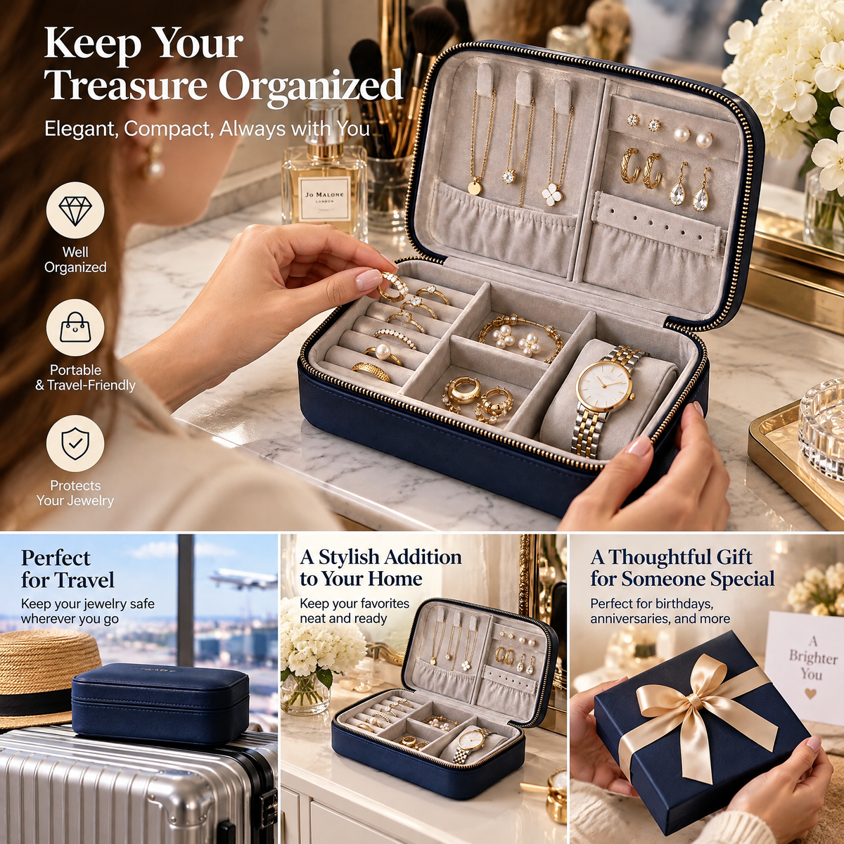 zyqvurel™ Compact Zip-Around Travel Jewelry Case