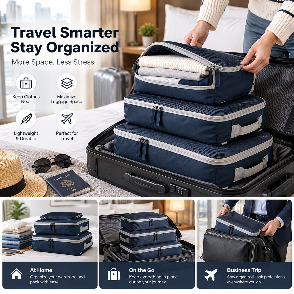 zyqvurel™ Three-Piece Structured Packing Cube Set