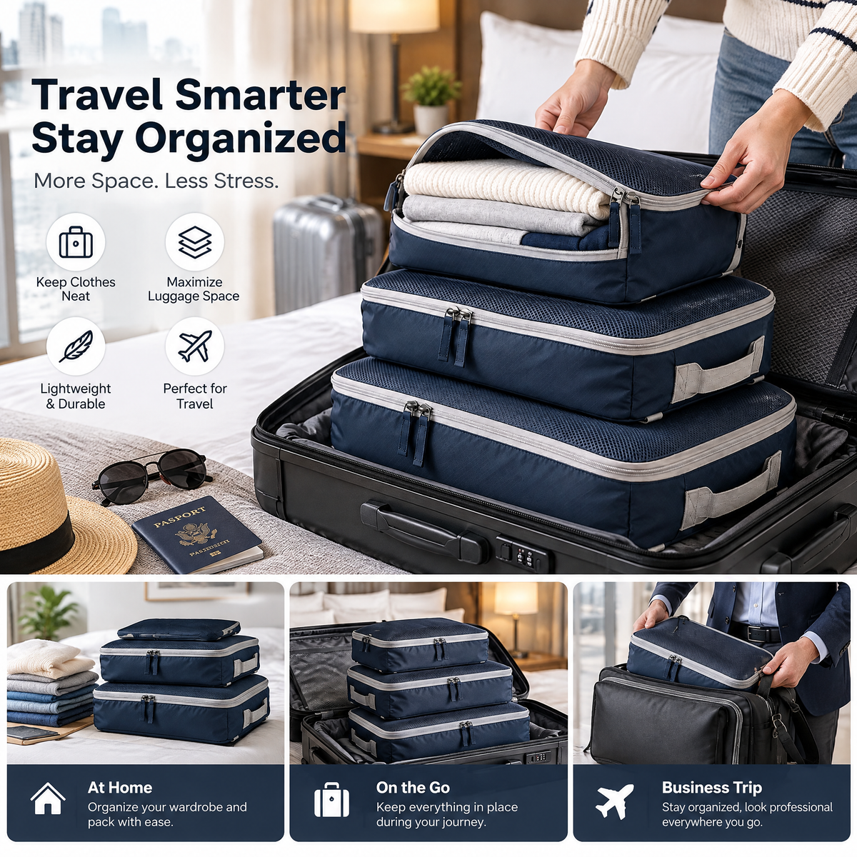zyqvurel™ Three-Piece Structured Packing Cube Set