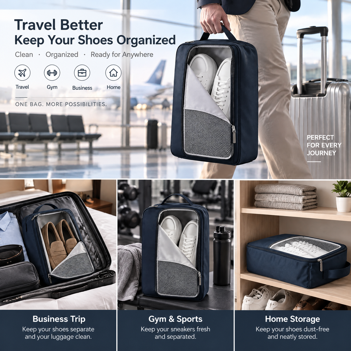 zyqvurel™ Navy Travel Shoe Organizer Bag Set