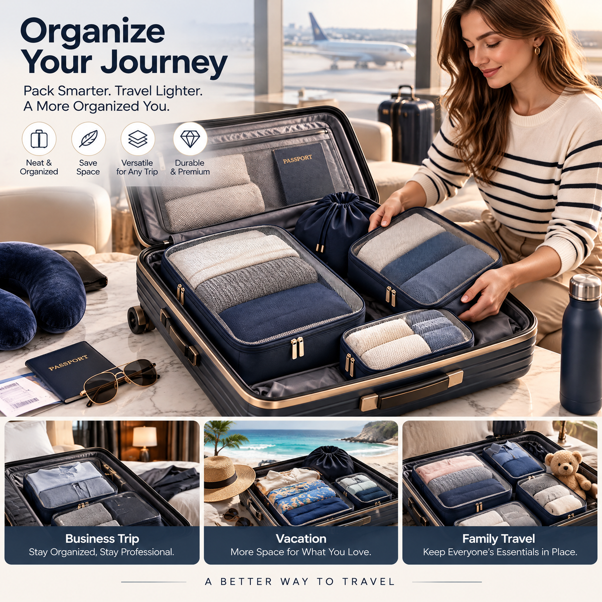 zyqvurel™ Navy Suitcase Packing Organizer Set