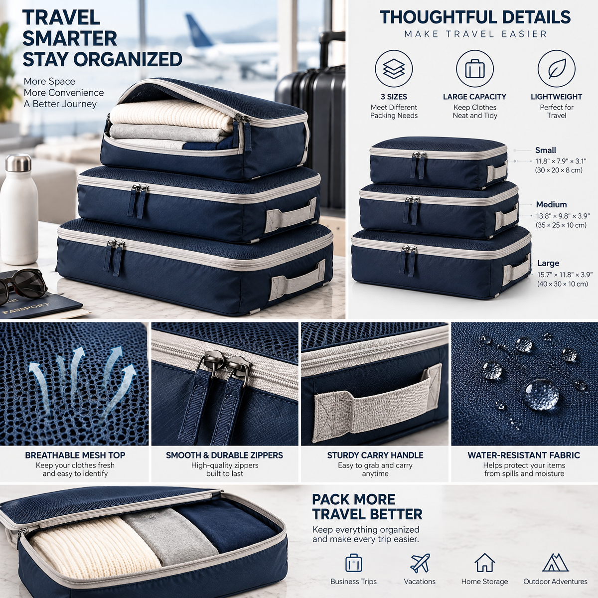 zyqvurel™ Three-Piece Structured Packing Cube Set