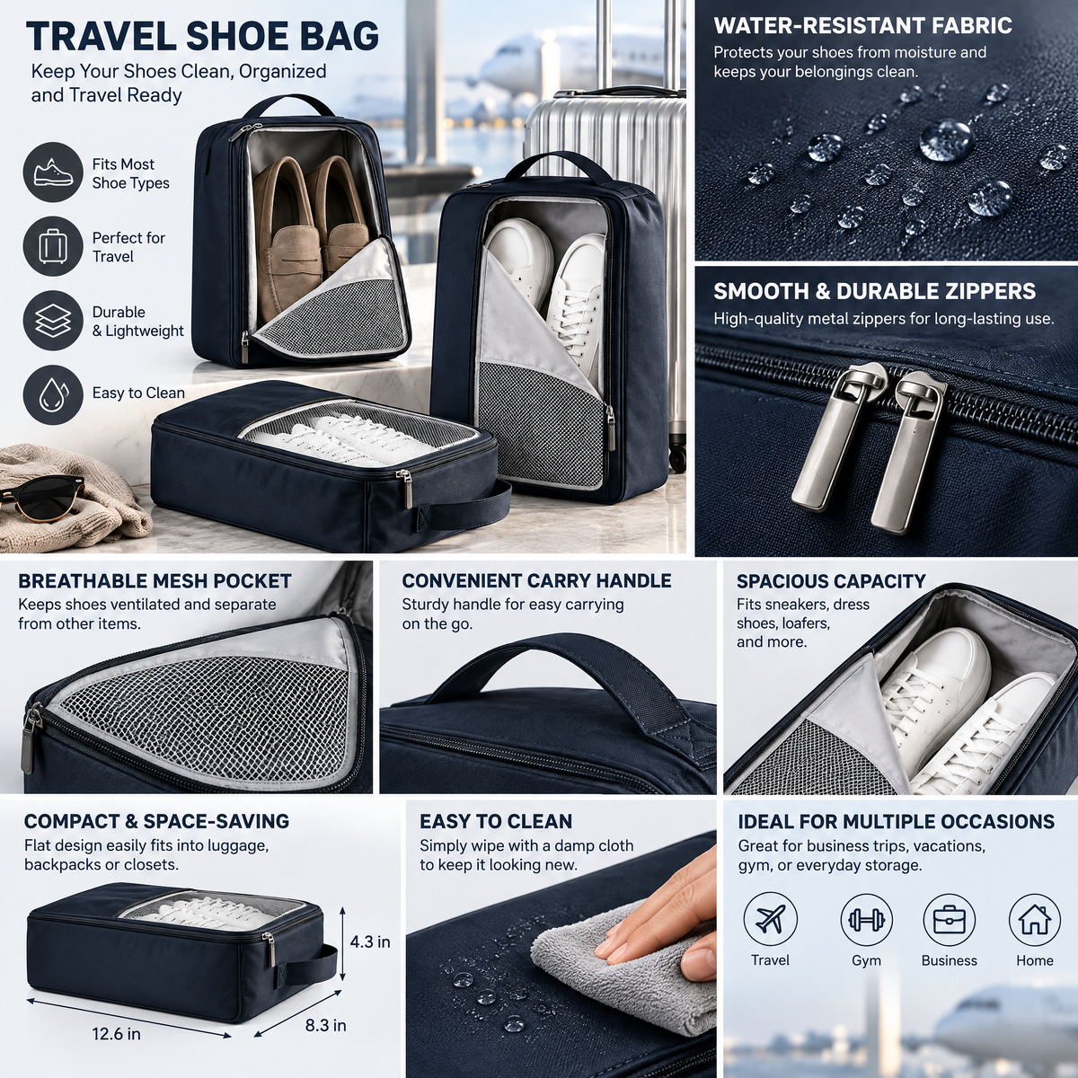 zyqvurel™ Navy Travel Shoe Organizer Bag Set