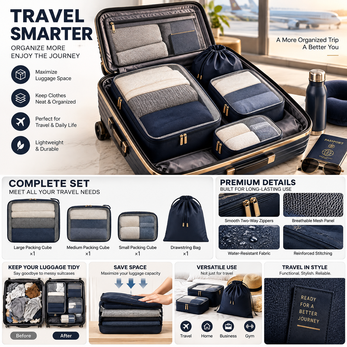 zyqvurel™ Navy Suitcase Packing Organizer Set