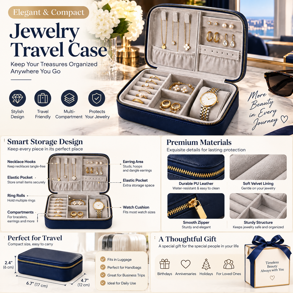 zyqvurel™ Compact Zip-Around Travel Jewelry Case