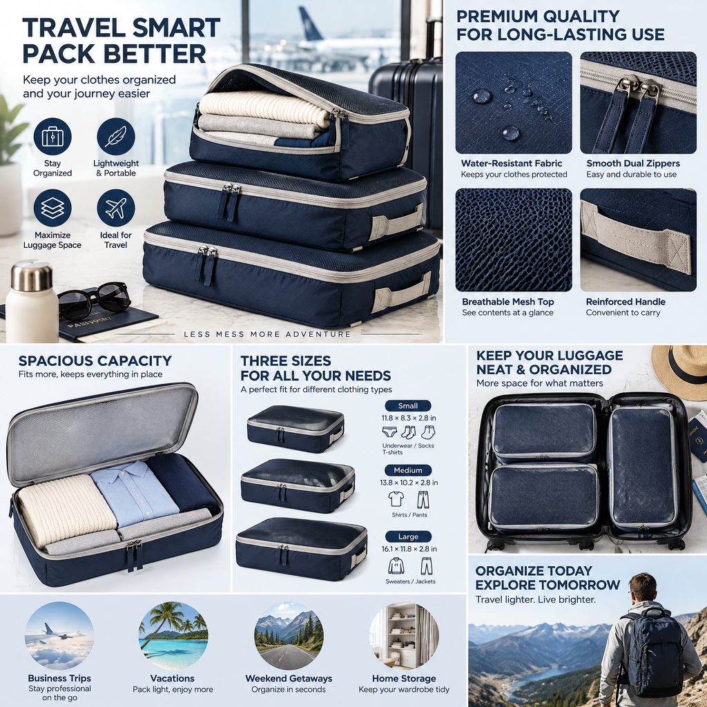 zyqvurel™ Three-Piece Structured Packing Cube Set