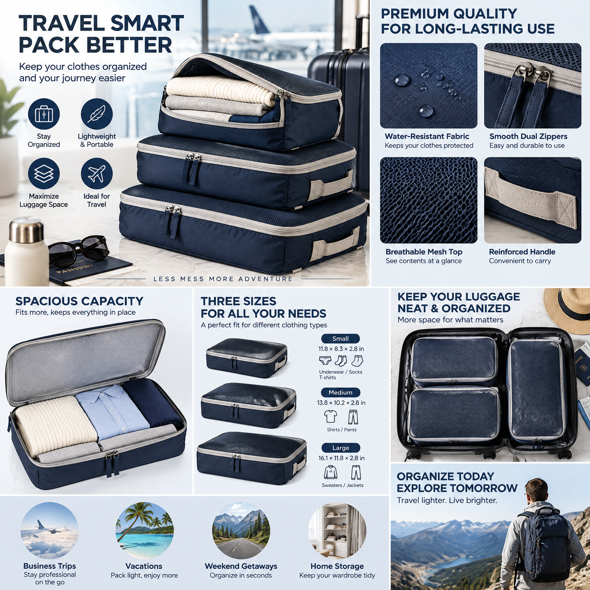 zyqvurel™ Three-Piece Structured Packing Cube Set