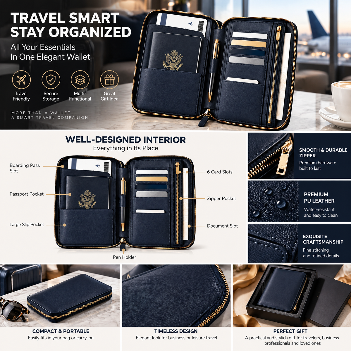 zyqvurel™ Zip-Around Passport and Travel Document Wallet