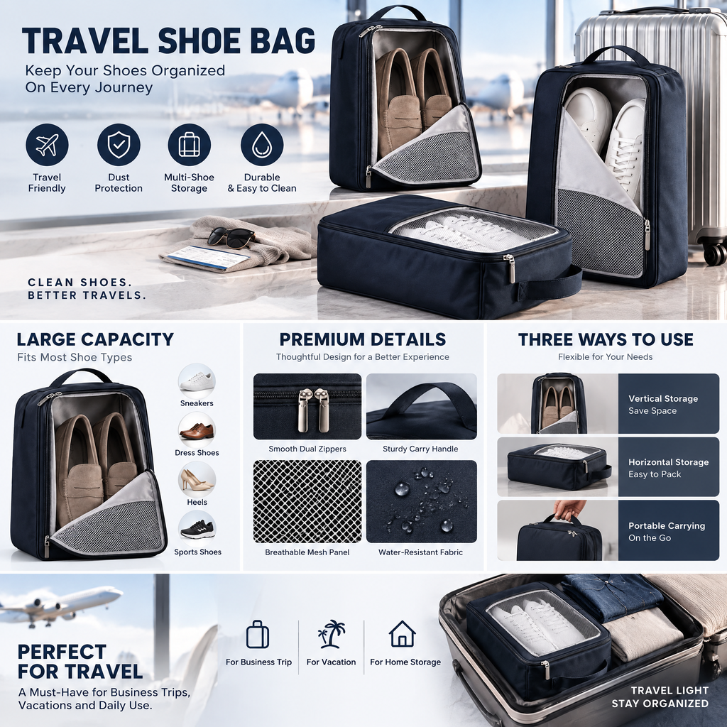 zyqvurel™ Navy Travel Shoe Organizer Bag Set