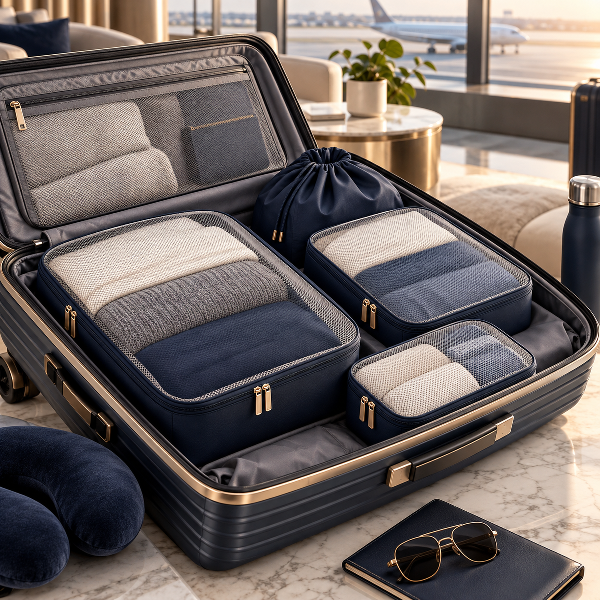 zyqvurel™ Navy Suitcase Packing Organizer Set