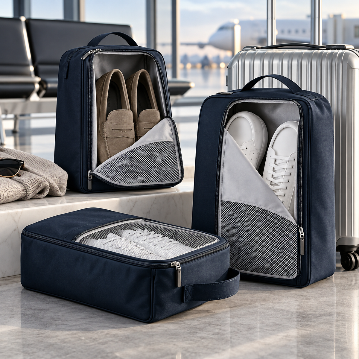 zyqvurel™ Navy Travel Shoe Organizer Bag Set
