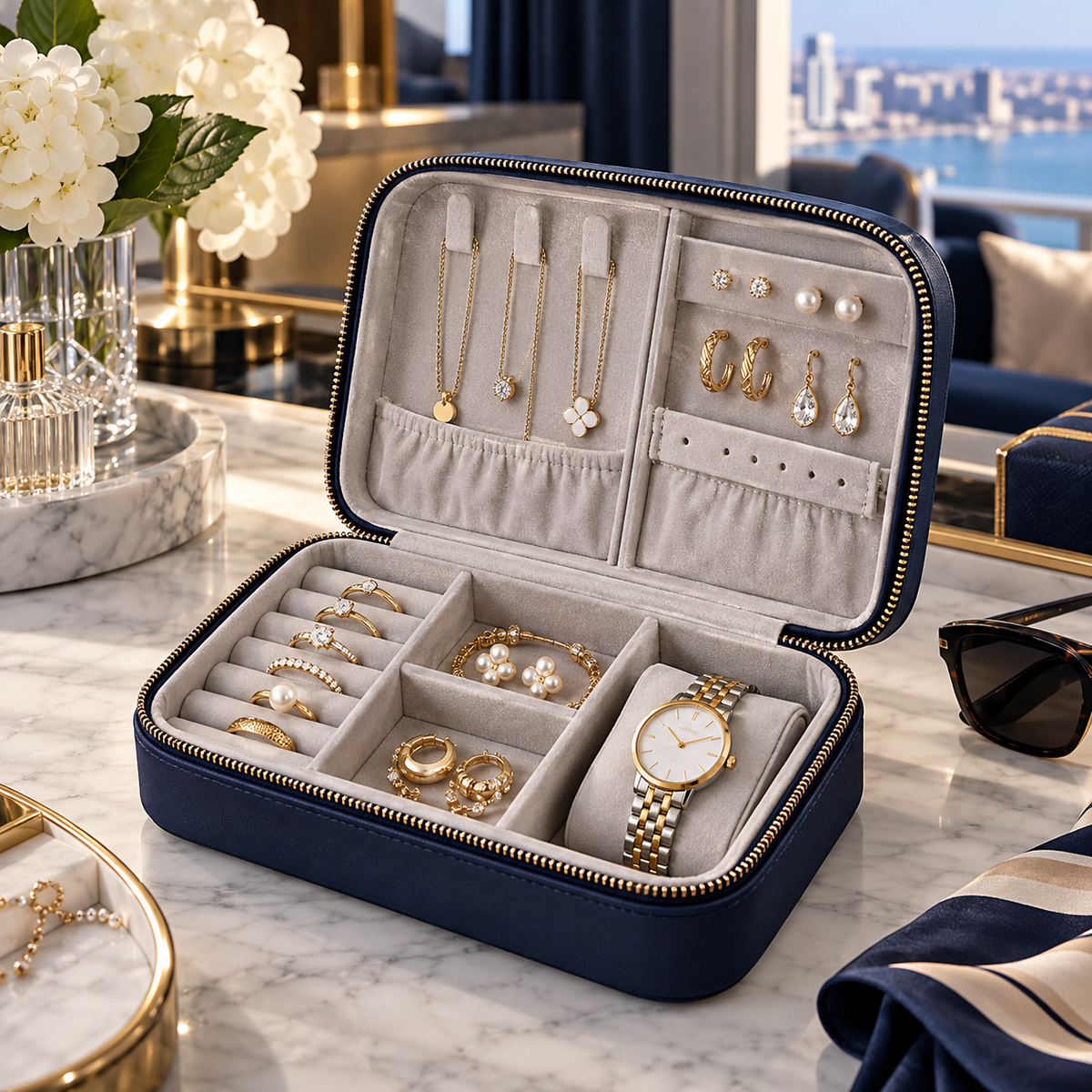 zyqvurel™ Compact Zip-Around Travel Jewelry Case
